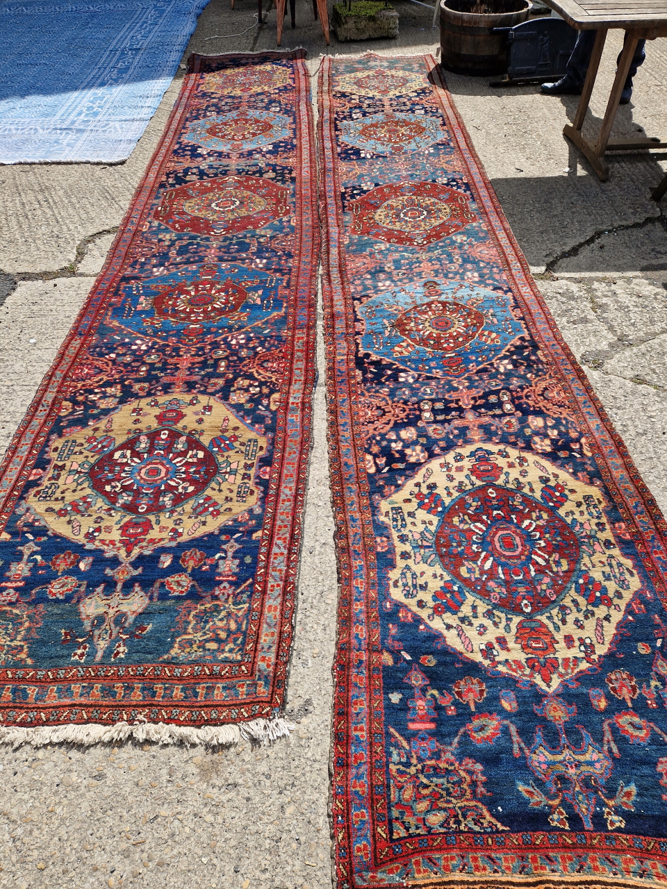 A NEAR PAIR OF PERSIAN TRIBAL COUNTRY HOUSE RUNNERS 530 x 94 cm AND 515 x 101 (2)