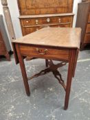 A 19th C. MAHOGANY PEMBROKE TABLE WITH A RECTANGULAR FLAP TOP OVER A DRAWER TO ONE END, THE