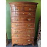 A GEORGE III MAHOGANY BOW FRONT CHEST ON CHEST,THE TWO SHORT DRAWERS TO THE TOP ABOVE SIX LONG