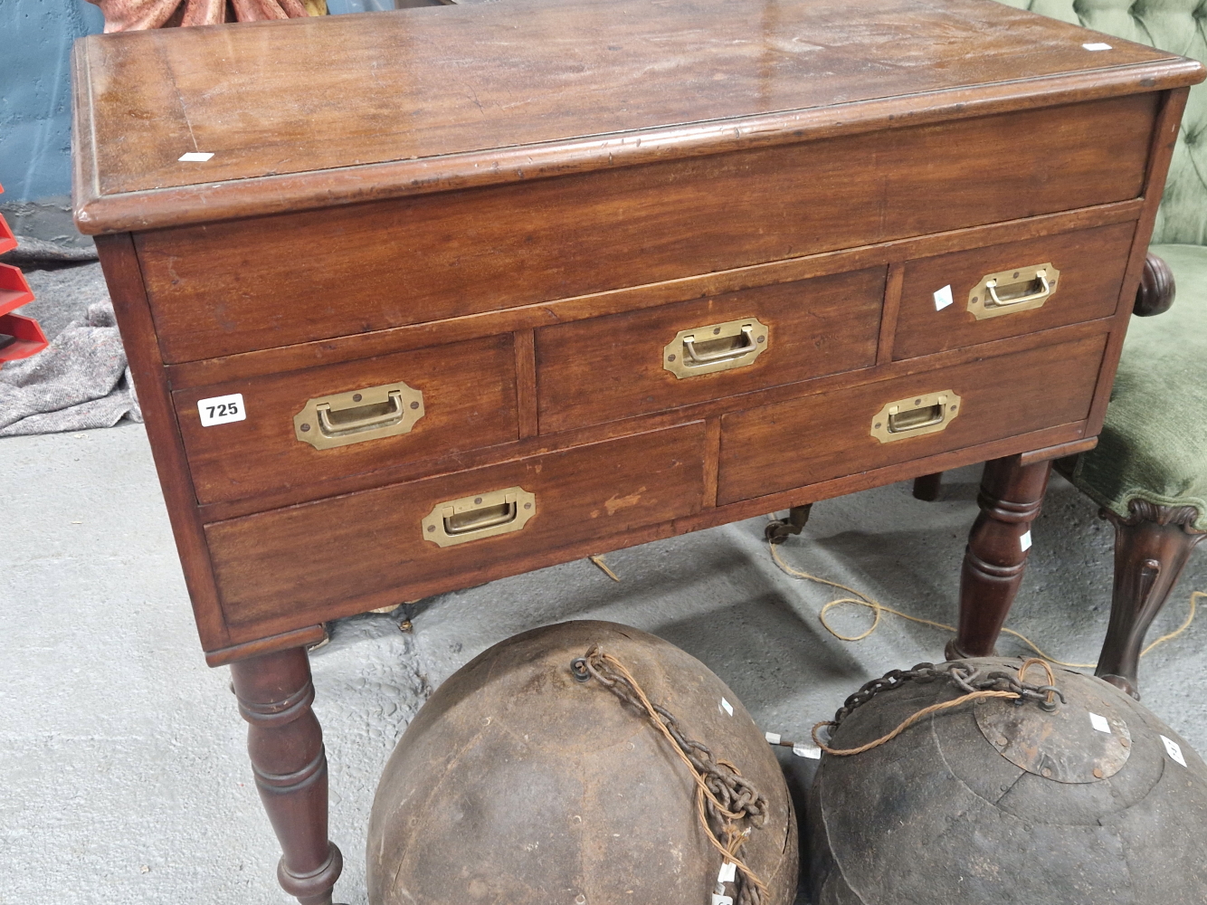 A VICTORIAN MAHOGANY CAMPAIGN TWO DRAWER WASHSTAND, THE LID STAMPED FOR HILL AND MILLARD,