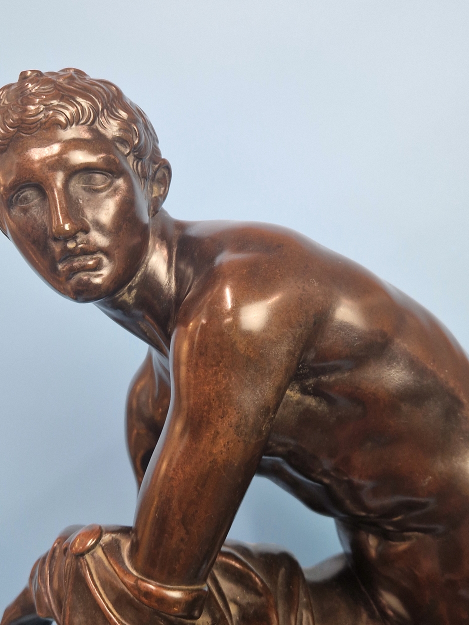 A BRONZE FIGURE OF A ROMAN BATHER WITH ONE FOOT RAISED ON A BLOCK WHILE HE REMOVES A SANDAL, THE - Image 9 of 9