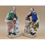 A PAIR OF 19th C. DERBY FIGURES OF SHAKESPEARE AND OF MILTON STANDING BY COLUMNS BEARING THEIR