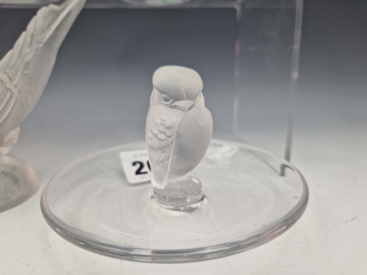 FOUR PIECES OF LALIQUE FROSTED GLASS TOGETHER WITH AN UNMARKED FROSTED GLASS BIRD. W 9cms. - Image 4 of 5