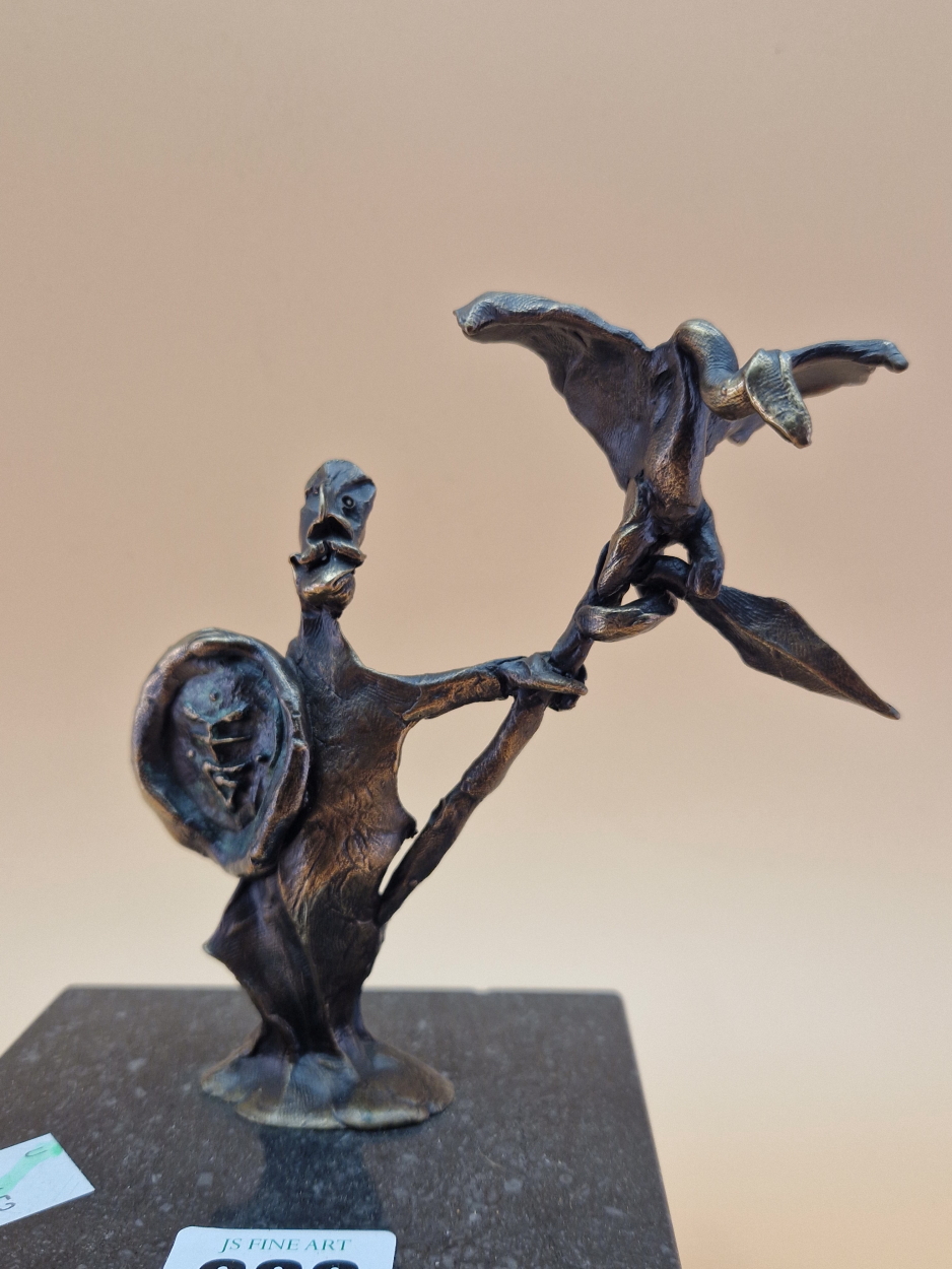 FELIPE GONZALEZ, A CONTEMPORARY BRONZE SCULPTURE OF A MAN BEARING A SHIELD AND A BENT SPEAR - Image 2 of 3