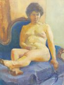 BRIAN MARTIN WILSON (20TH CENTURY), RECLINING NUDE, OIL ON BOARD, SIGNED AND INSCRIBED VERSO CHELSEA