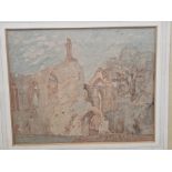 A.N. RICH, ABBEY RUINS, SIGNED, RED CHALK AND WASH, 28 X 23cms.