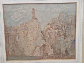 A.N. RICH, ABBEY RUINS, SIGNED, RED CHALK AND WASH, 28 X 23cms.