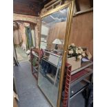 AN IMPRESSIVE VERY LARGE GILT FRAMED BEVEL EDGE MIRROR 106 X 197 cm TOGETHER WITH A SIMILAR SIZED