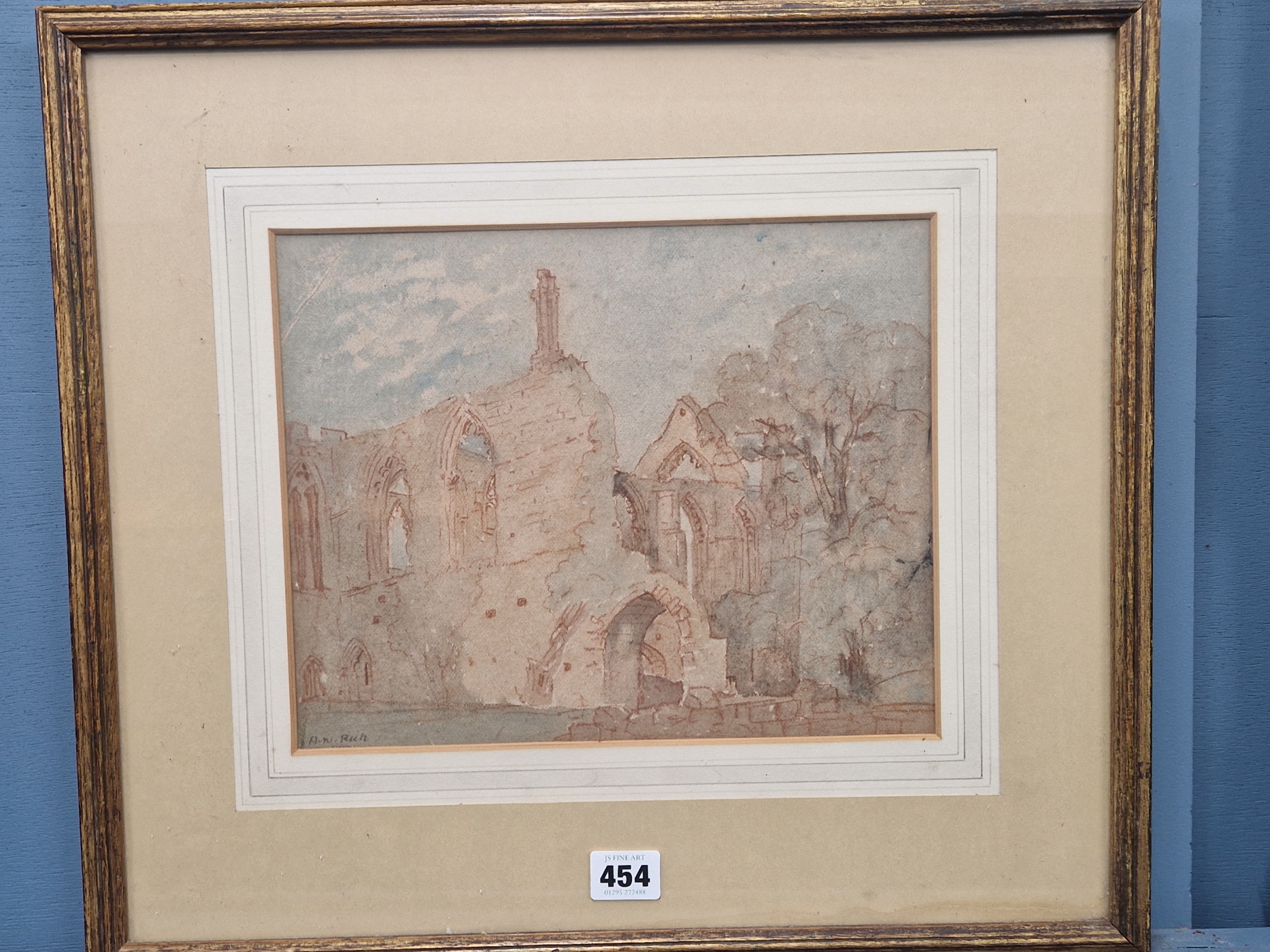A.N. RICH, ABBEY RUINS, SIGNED, RED CHALK AND WASH, 28 X 23cms. - Image 2 of 8
