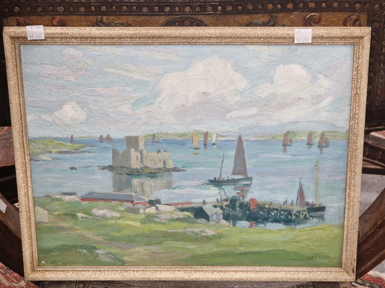 ENGLISH SCHOOL SOUTH COAST SEA VIEW WITH FISHING BOATS. OIL ON PANEL. SIGNED J A PARK 30 x 40cms - Image 2 of 5