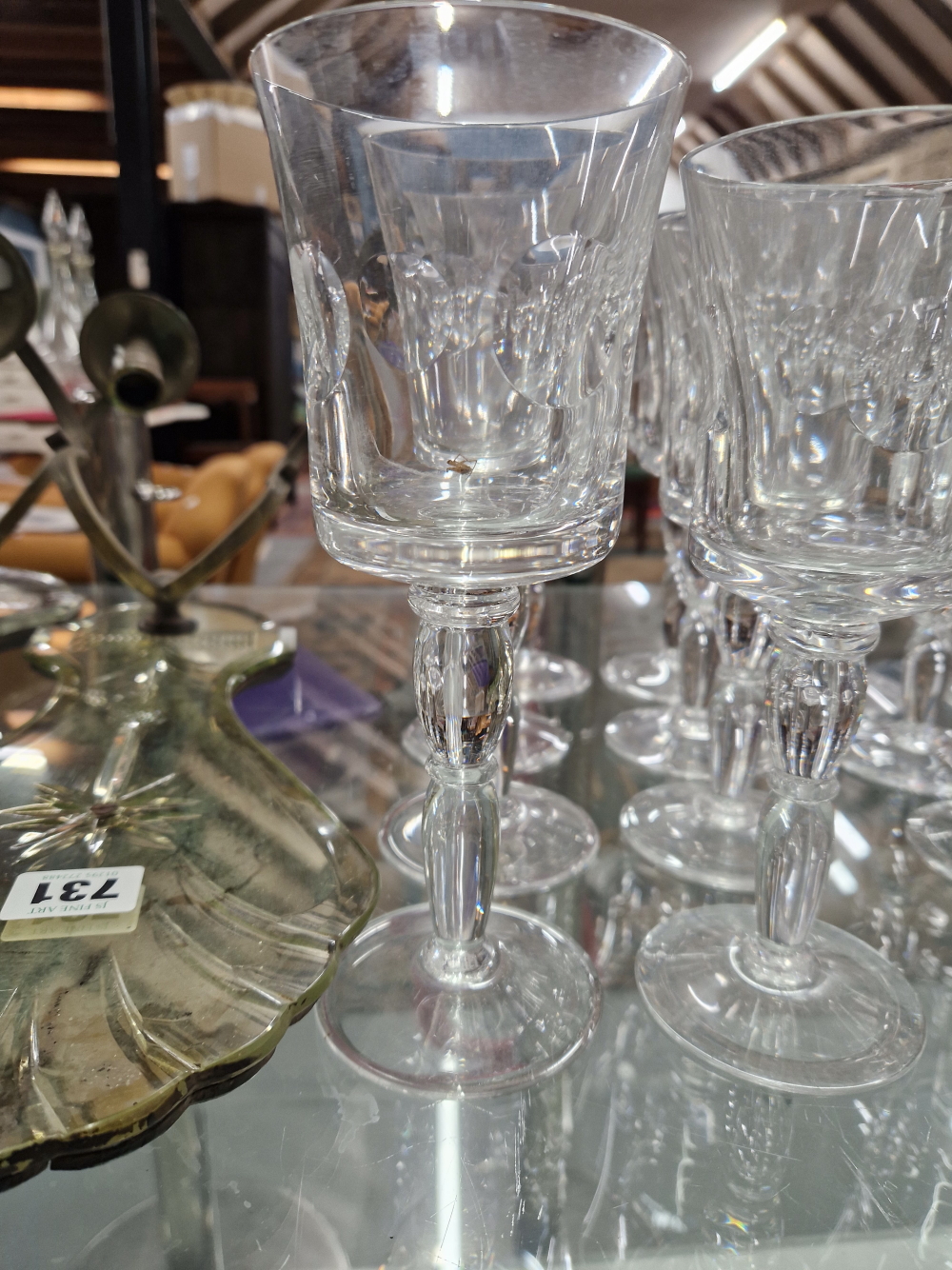NINETEEN ST LOUIS WINE GLASSES, EACH WITH THE BUCKET BOWL CUT WITH ROUNDELS, THE TWO PART SWOLLEN - Image 3 of 4