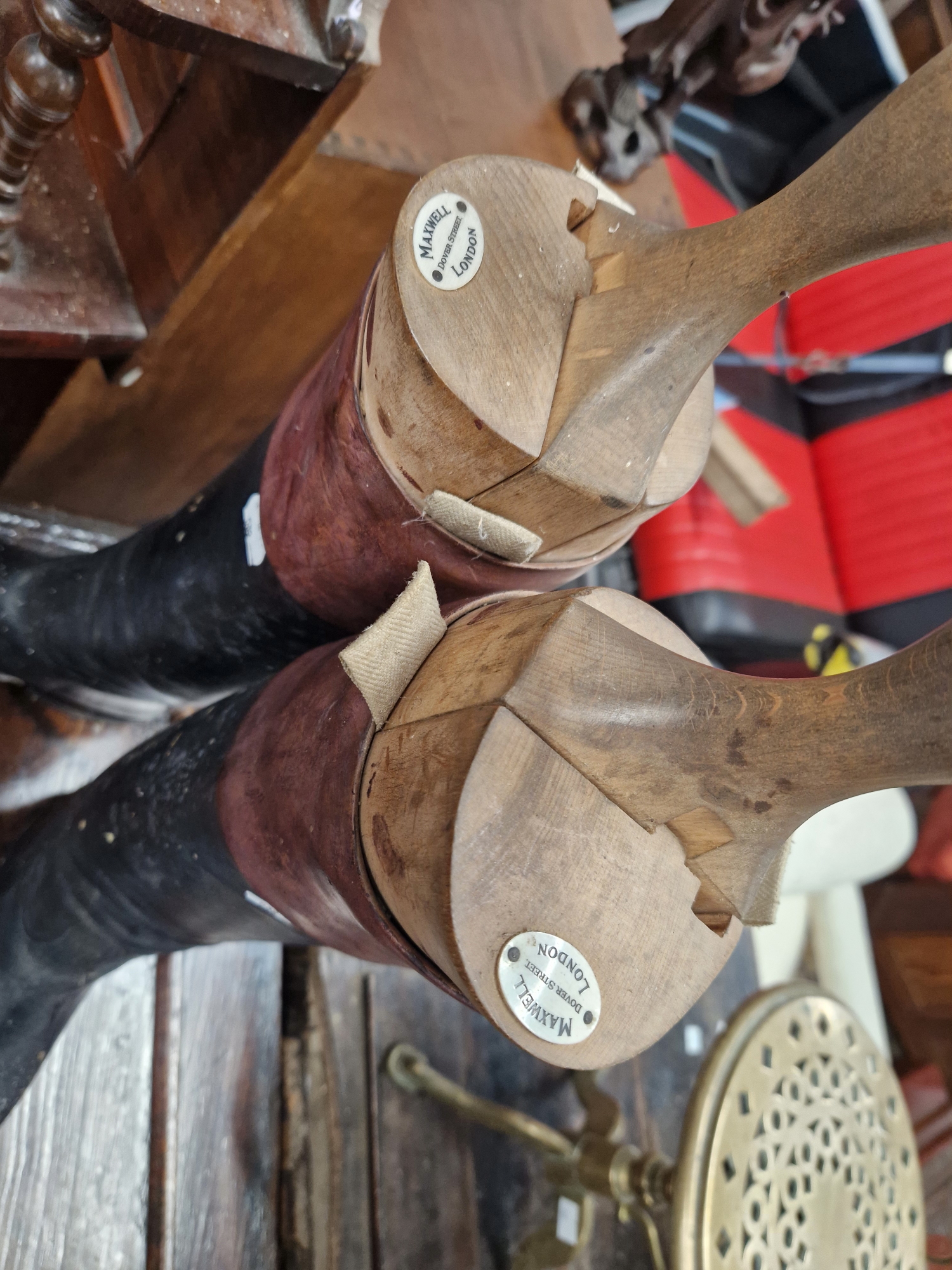 THREE PAIRS OF BLACK HUNTING BOOTS TOGETHER WITH A PAIR OF BROWN, EACH WITH TREES, ONE PAIR LABELLED - Image 6 of 6