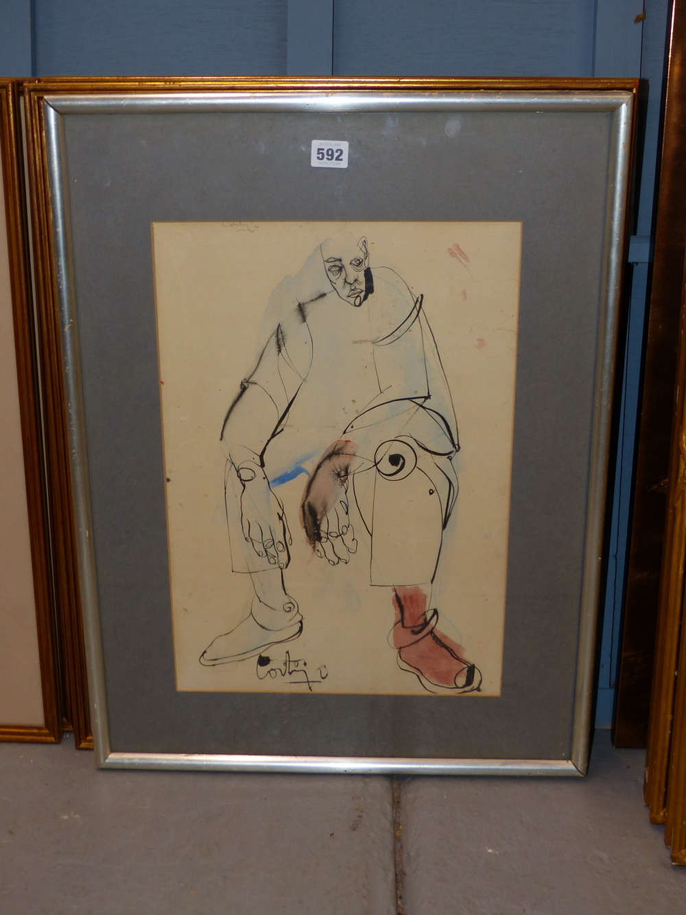 20TH CENTURY SCHOOL, PORTRAIT OF A SEATED MAN, INDISTINCTLY SIGNED COUBEY(?), INK AND WASH, 31.5 x - Image 3 of 7
