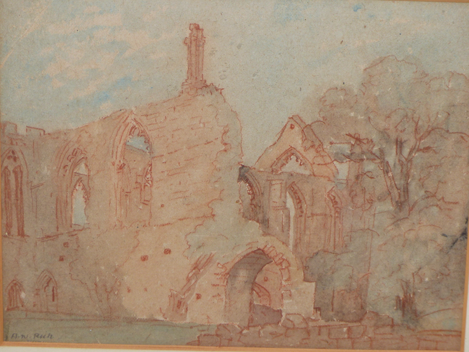 A.N. RICH, ABBEY RUINS, SIGNED, RED CHALK AND WASH, 28 X 23cms. - Image 5 of 8