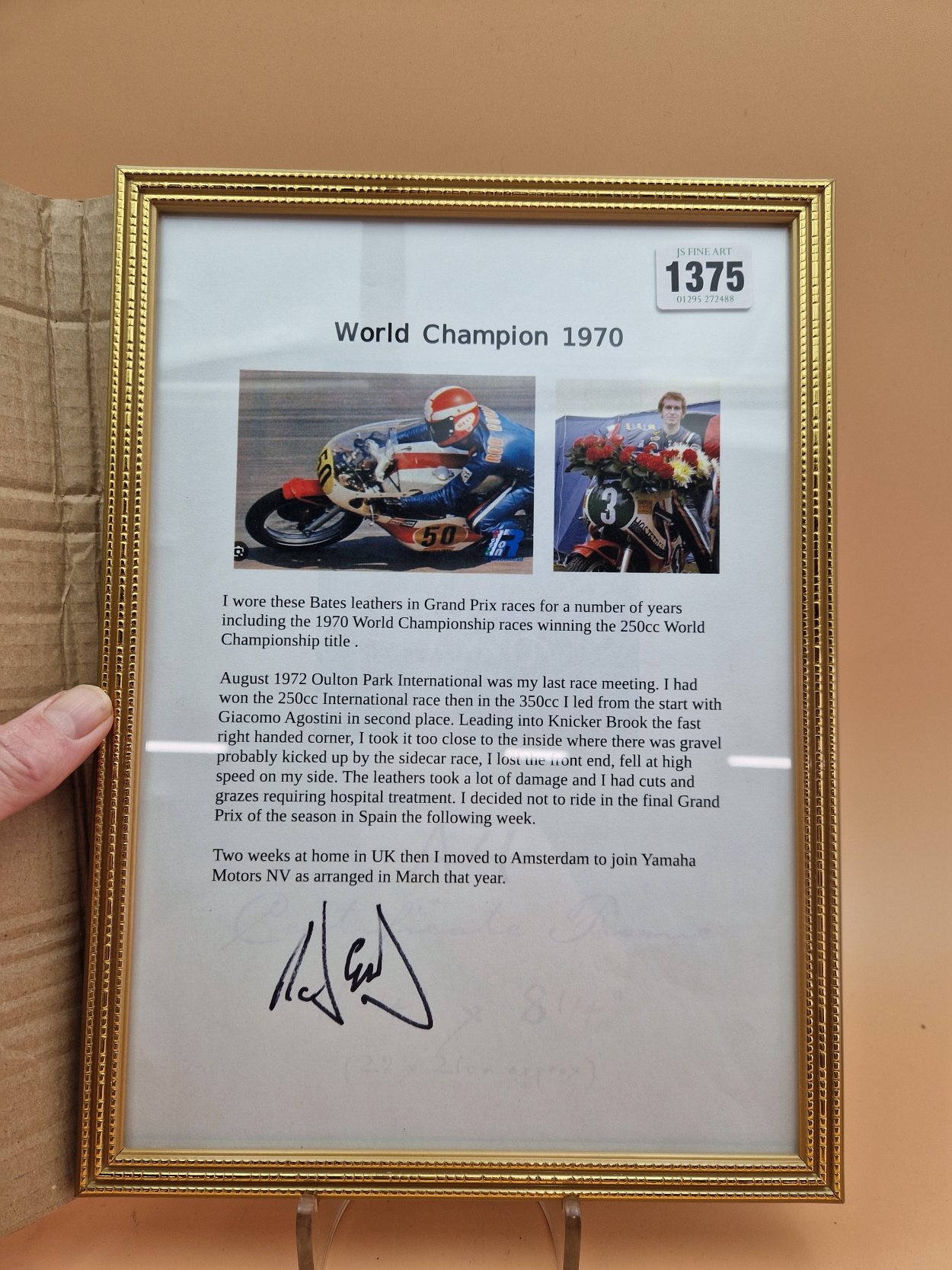 ROD GOULD. ROD GOULD MOTOR RACING WORN LEATHERS USED C.1970-1972, SIGNED PROVENANCE FROM THE OWNER - Image 2 of 3