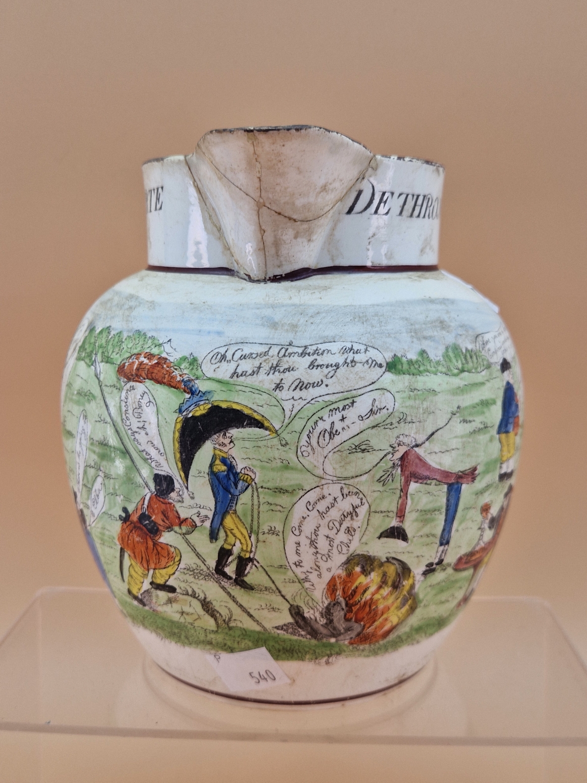 A CREAM WARE JUG PRINTED AND PAINTED WITH CARTOONS OF BONAPARTE DETHRON'D APRIL 1ST 1814, PREVIOUSLY - Image 2 of 6