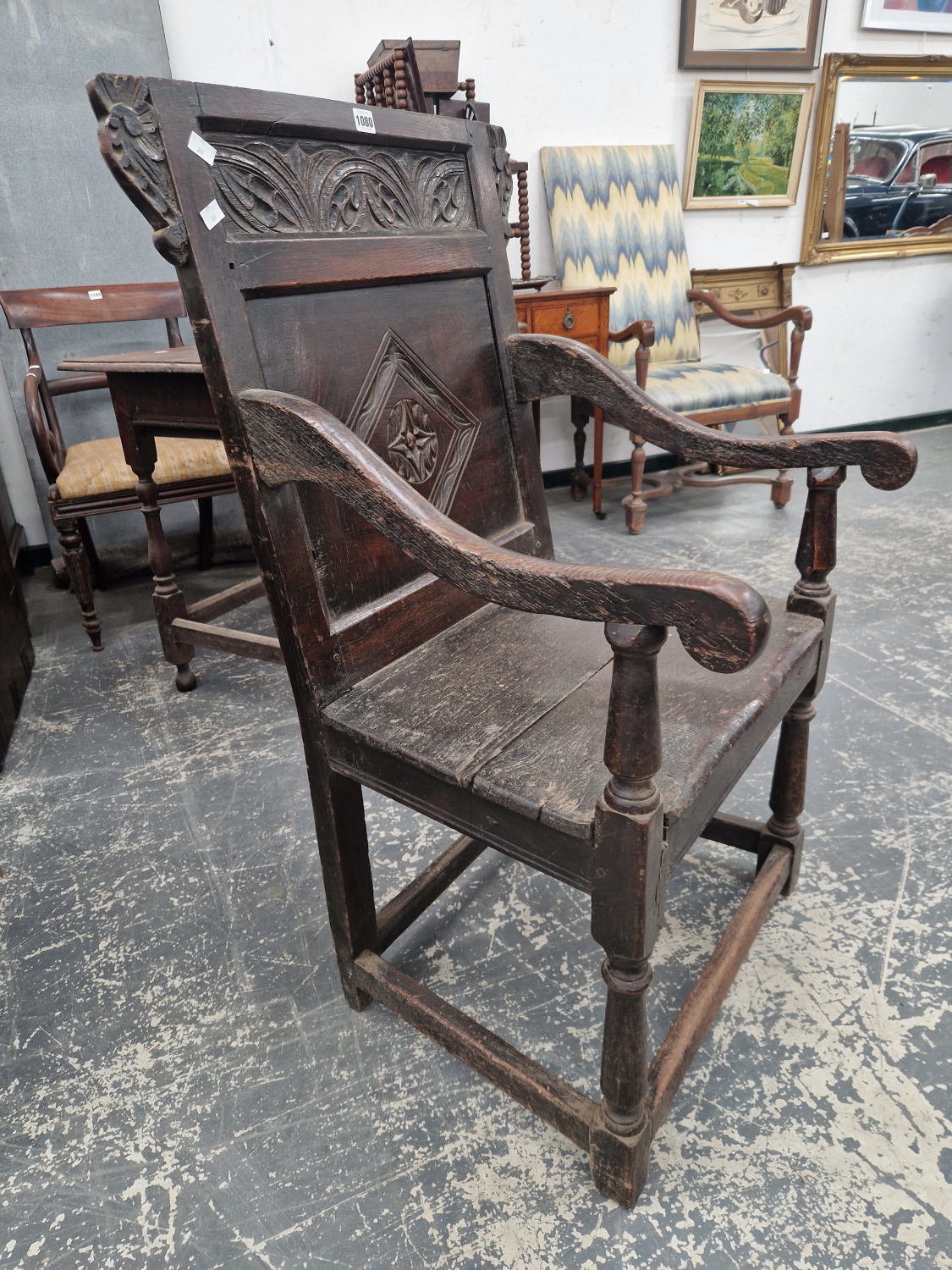 AN EARLY 18TH CENTURY WAINSCOTT CHAIR. - Image 2 of 6