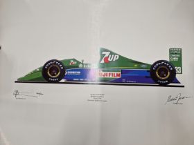 JORDAN FORMULA 1 RACING 1991 PRINT SIGNED BY EDDIE JORDAN AND THE ARTIST IAN HUTCHINSON . LTD