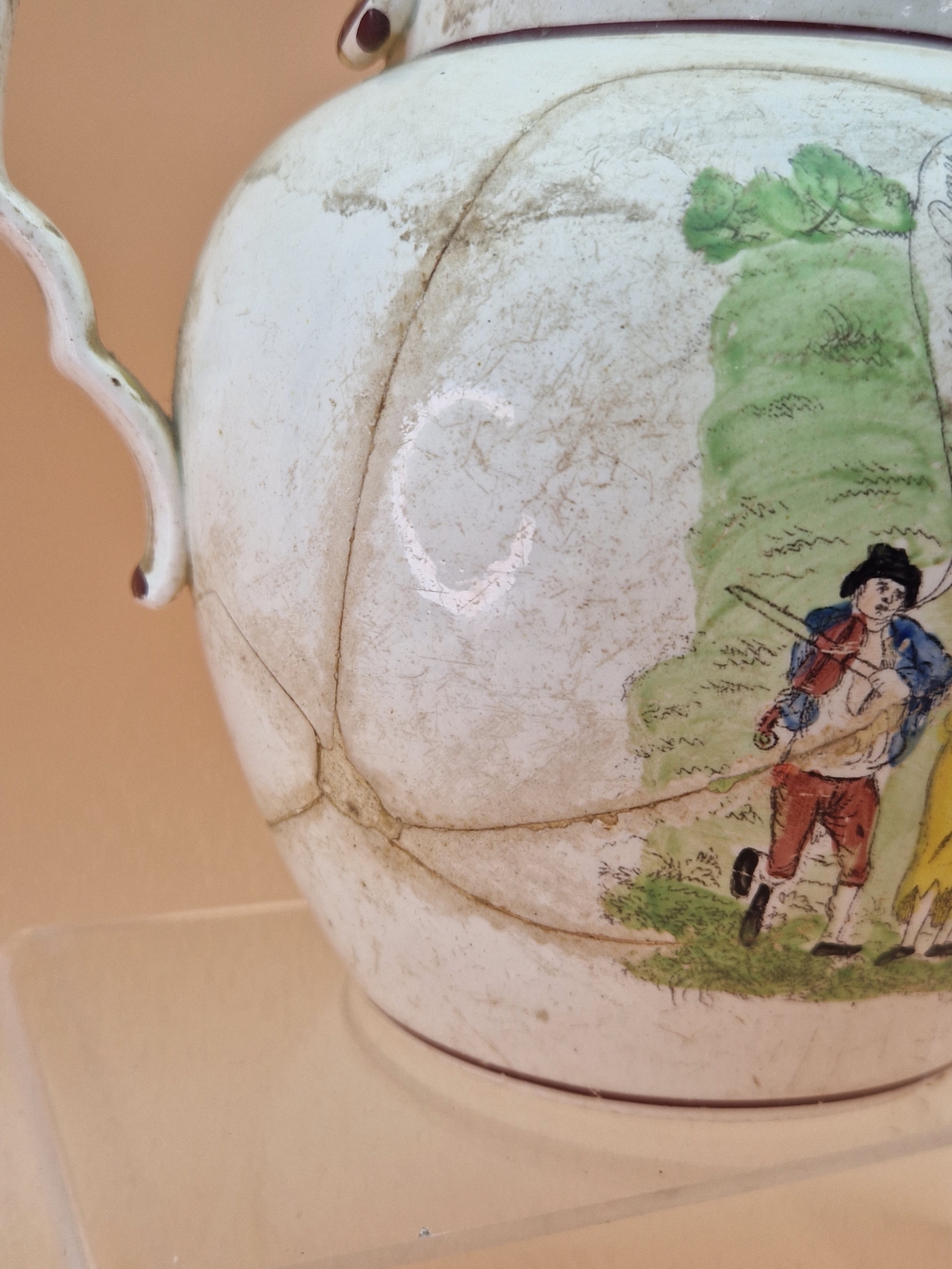 A CREAM WARE JUG PRINTED AND PAINTED WITH CARTOONS OF BONAPARTE DETHRON'D APRIL 1ST 1814, PREVIOUSLY - Image 5 of 6