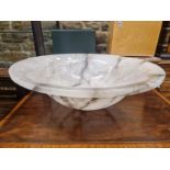 A MOTTLED GREY ALABASTER CEILING DISH, THE BOWL SHAPE WITH SUSPENSION HOLES IN THE FLATTENED RIM.