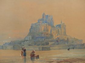 VICTOR DE WALSH-JACKSON (LATE 19TH CENTURY), ST MICHAEL'S MOUNT, CORNWALL, WITH FIGURES ON THE