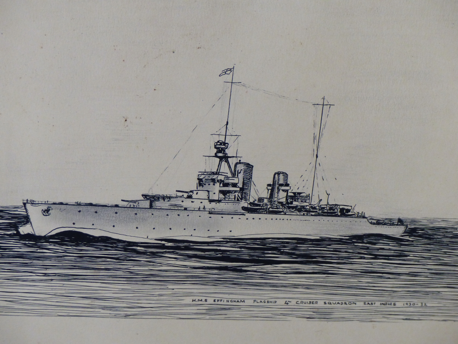 G. ROCK (EARLY 20TH CENTURY), THREE PEN AND INK SKETCHES OF SHIPS COMPRISING H.M.S. EFFINGHAM, H.M. - Image 3 of 3