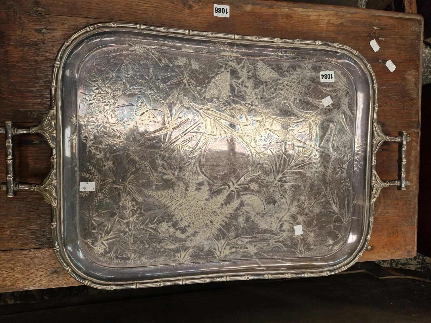 A LARGE SILVER PLATED TRAY IN THE AESTHETIC TASTE. - Image 2 of 6