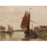 THOMAS BUSH HARDY (1842-1897), A DUTCH CANAL, SIGNED AND TITLED LOWER LEFT, WATERCOLOUR, 48 x