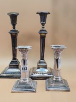 A PAIR OF SILVER STOP FLUTED CORINTHIAN COLUMN CANDLESTICKS BY HARRISON BROTHERS AND HOWSON,