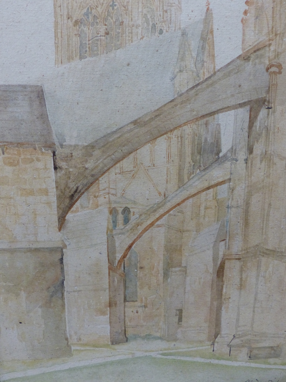 ALFRED WILLIAM RICH N.E.A.C. (1856-1921), FLYING BUTTRESSES AT LINCOLN CATHEDRAL, SIGNED,