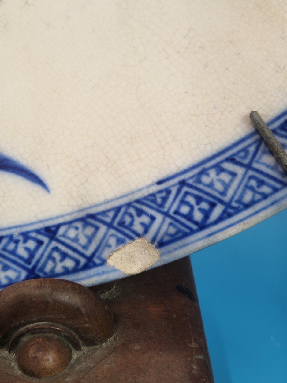 TWO CHINESE POTTERY BLUE AND WHITE CHARGERS, ONE PAINTED WITH A BIRD PERCHED ON A CHERRY BLOSSOM - Image 5 of 9