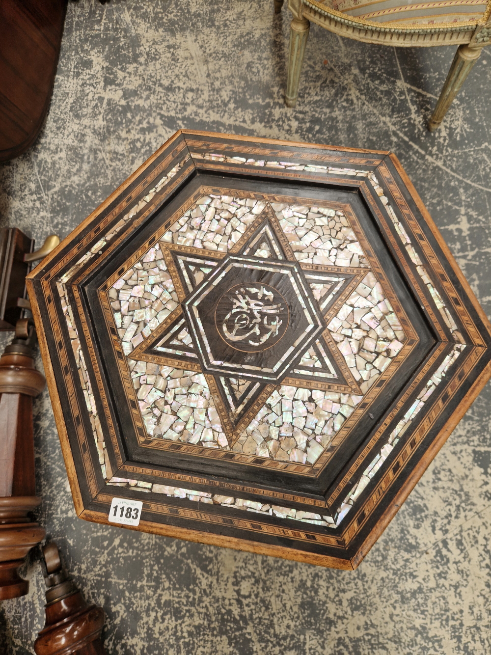 AN ANTIQUE MOORISH OCTAGONAL INLAID OCCASIONAL TABLE. - Image 2 of 3