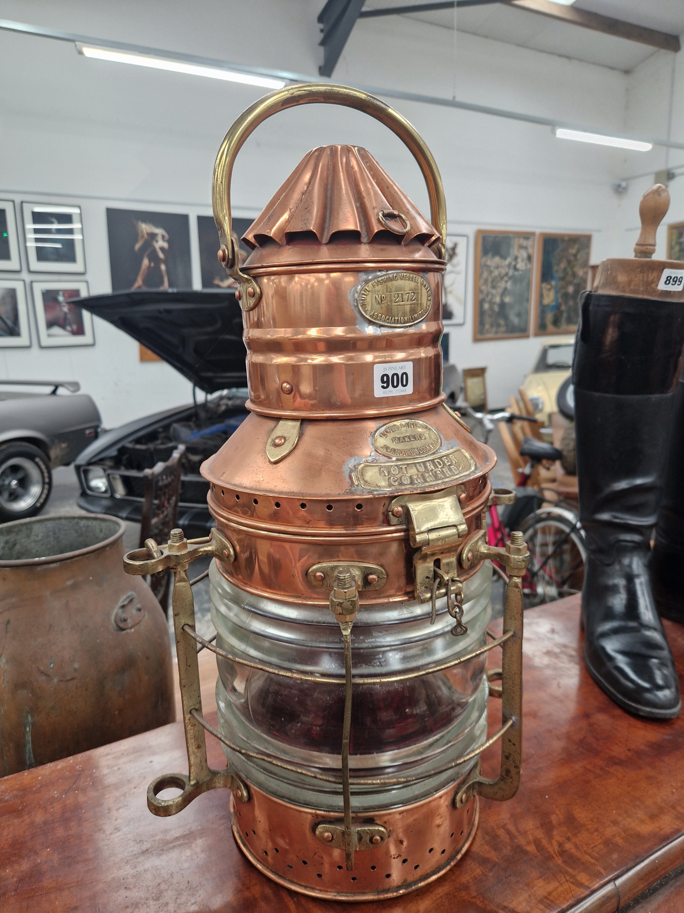 A LORD LINE HULL FISHING VESSEL GLAZED COPPER LIGHT LABELLED NOT UNDER COMMAND FOR AN UNMANNED OR