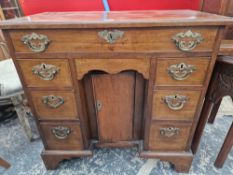 A GEORGE III MAHOGANY KNEEHOLE DESK, THE RECESSED CENTRAL DOOR FLANKED BY BANKS OF THREE DRAWERS