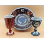 ALAN CAIGER SMITH: TWO GOBLETS AND A BOWL. Dia. 27cms.