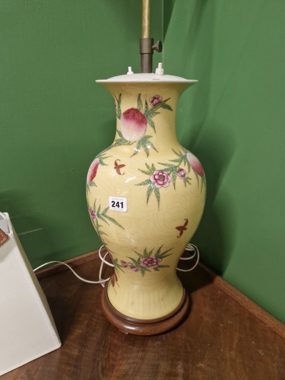 A LARGE ORIENTAL VASE WITH YELLOW GROUND AND FRUIT TREE DECORATION- LATER MOUNTED AS A LAMP. - Image 7 of 27
