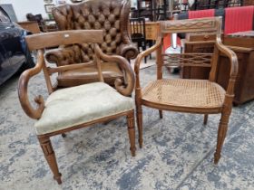 TWO 19TH CENTURY OPEN ARMCHAIRS.