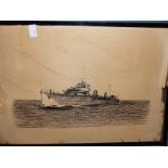 G. ROCK (EARLY 20TH CENTURY), THREE PEN AND INK SKETCHES OF SHIPS COMPRISING H.M.S. EFFINGHAM, H.M.