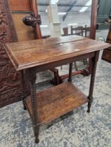 A 19th C. OAK TWO TIER TABLE WITH BOBBIN TURNED LEGS
