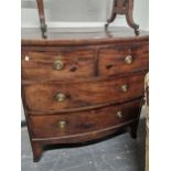 A 19th C. MAHOGANY BOW FRONT CHEST OF TWO SHORT AND TWO LONG DRAWERS. W 91 x D 52 x H 91cms.