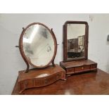 TWO 19th C. DRESSING TABLE MIRRORS, EACH SUPPORTED ON THREE DRAWER BASES, THE OVAL MIRROR ON A