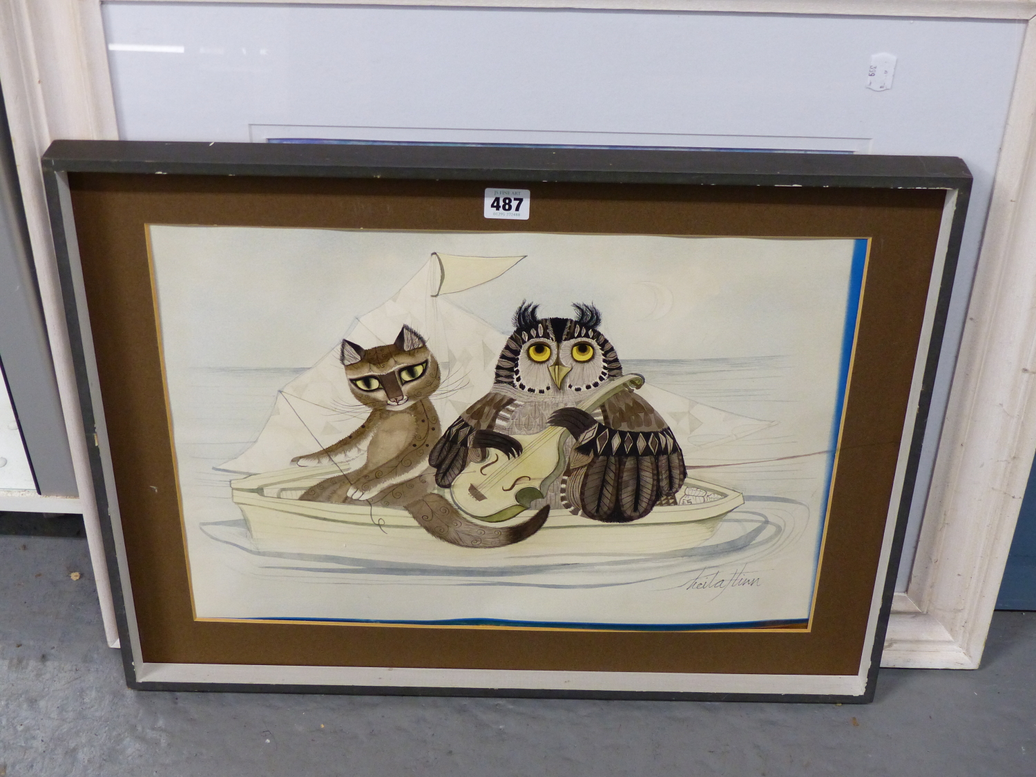 SHEILA FLINN (B.1929) ARR, THE OWL AND THE PUSSYCAT, SIGNED, WATERCOLOUR AND GOUACHE, 50 x 36cms. - Image 3 of 4