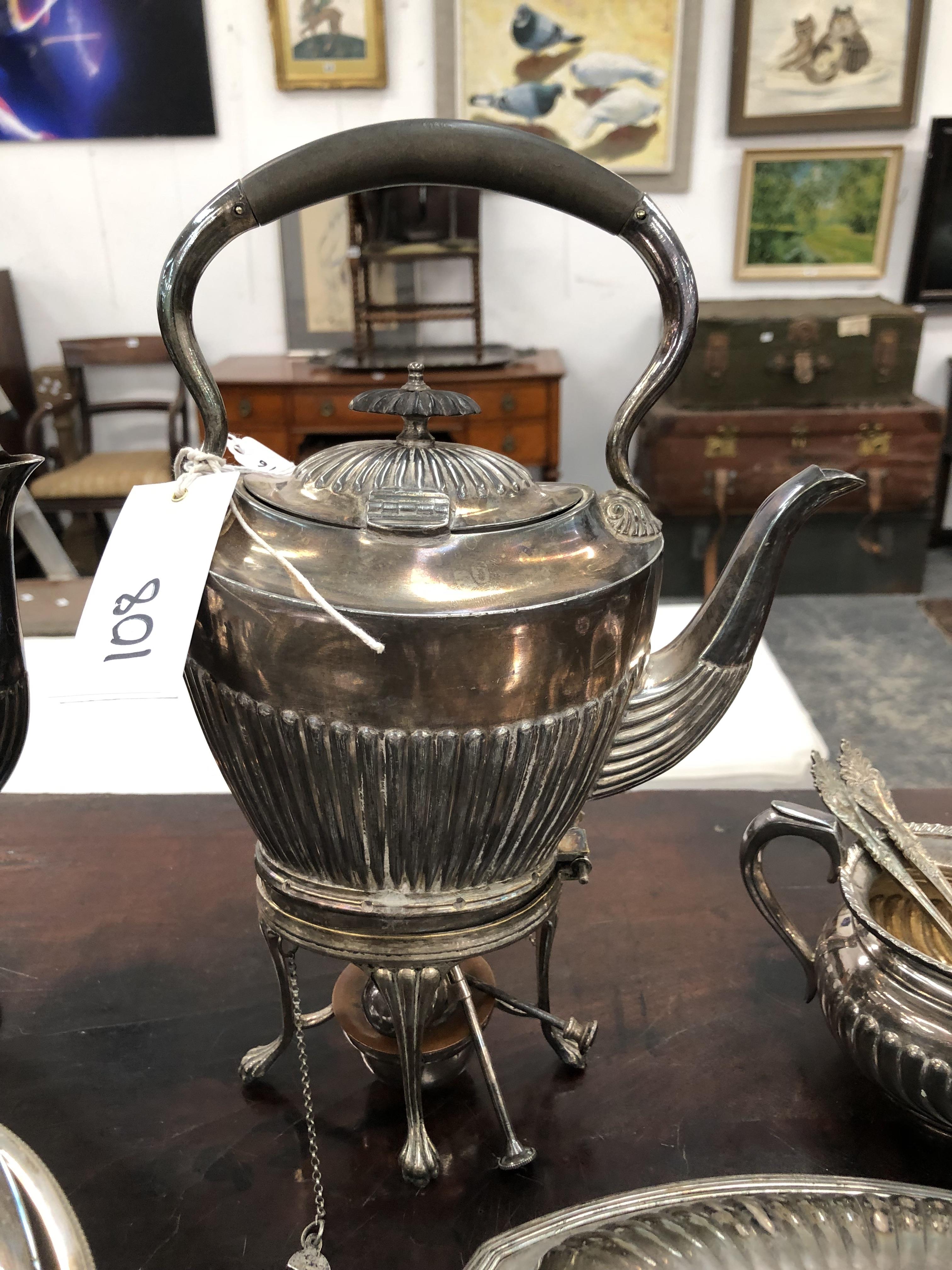 A COLLECTION OF ELKINGTON AND CO AND OTHER SILVER PLATED WARES TO INCLUDE A KETTLE AND BURNER STAND, - Image 4 of 6