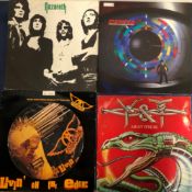 HEAVY ROCK - 4 LPs & 15 x 12" SINGLE RECORDS INCLUDING: DEEP PURPLE IN ROCK, THUNDER - BEHIND CLOSED