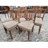 A SET OF SIX LATE VICTORIAN WALNUT SALON SIDE CHAIRS.