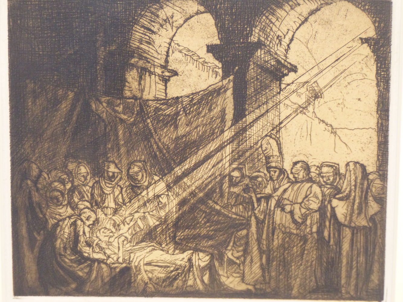 SIR FRANK BRANGWYN (1867-1956) ARR, THE DEATH OF SAINT MILBURGA, SIGNED IN PENCIL, ETCHING, 24 x