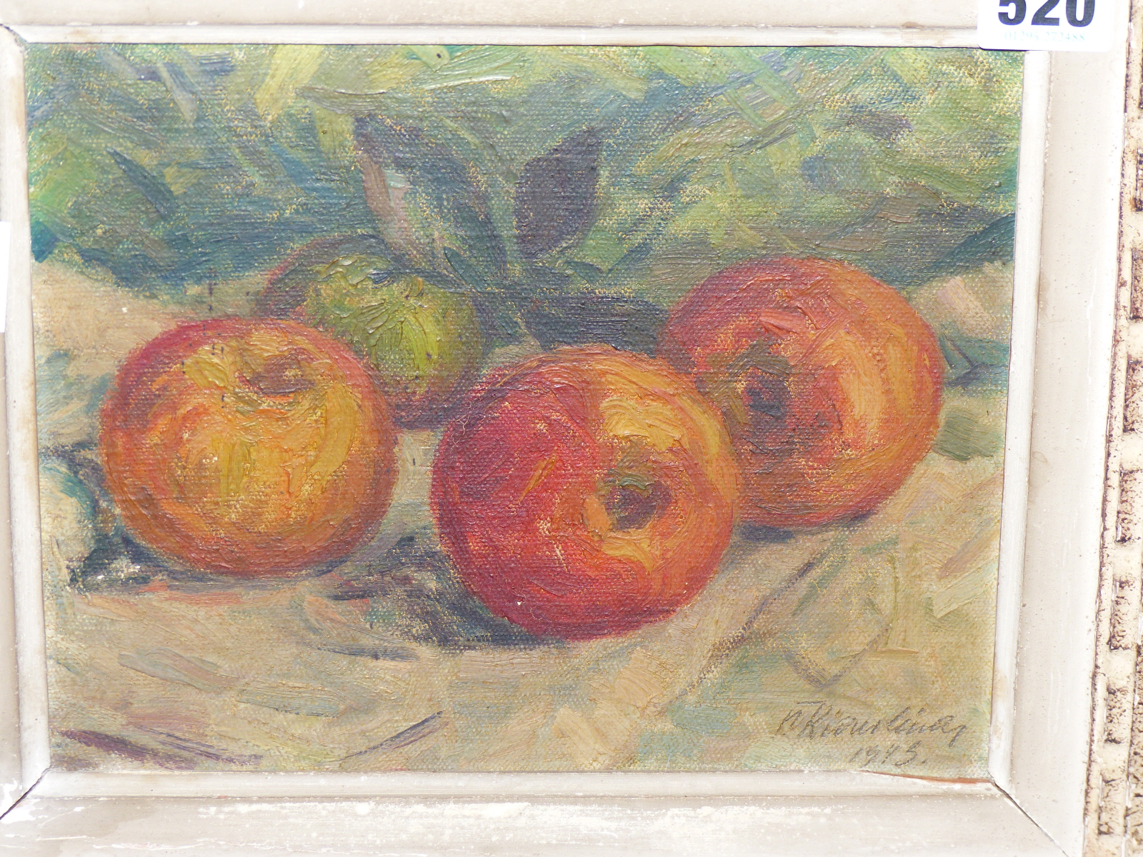 CONTINENTAL SCHOOL (20TH CENTURY), STILL LIFE OF APPLES, INDISTINCTLY SIGNED AND DATED 1943, OIL