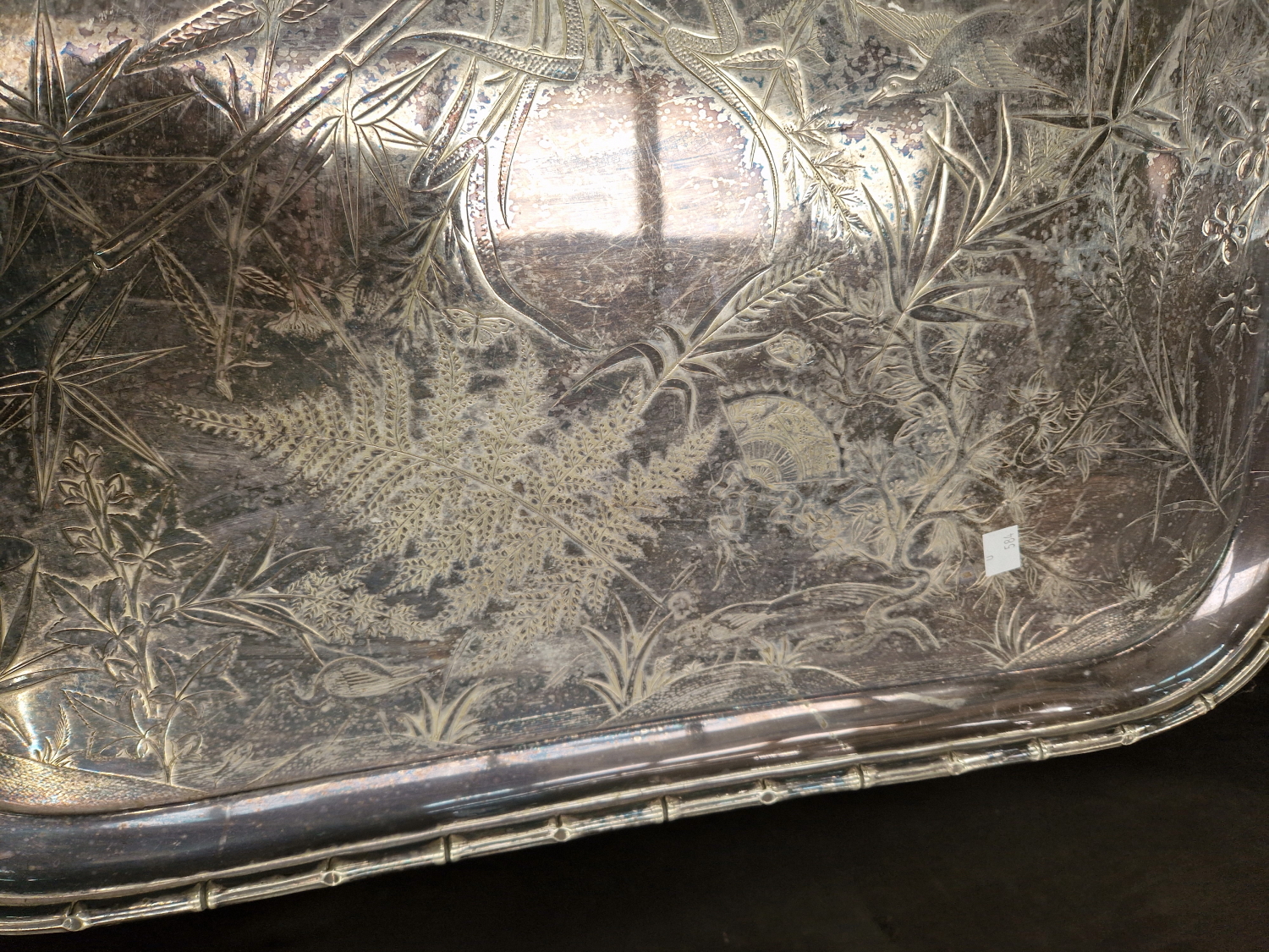 A LARGE SILVER PLATED TRAY IN THE AESTHETIC TASTE. - Image 5 of 6
