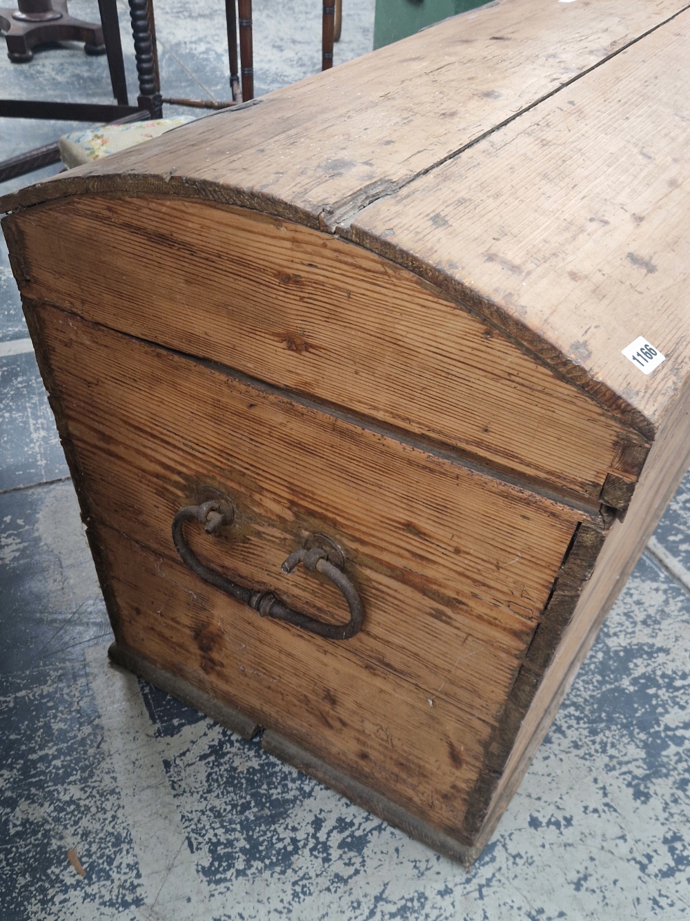 A LARGE ANTIQUE PINE DOME TOP BLANKET CHEST. - Image 2 of 2