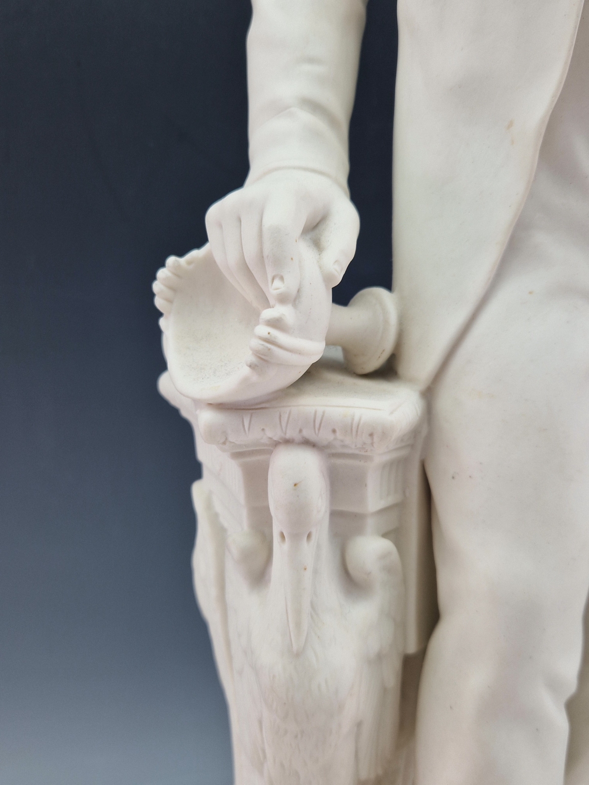 A 19th C. PARIAN FIGURE OF COLIN MINTON CAMPBELL STANDING HOLDING A CUP ON A COLUMN MOULDED THIS - Image 5 of 11